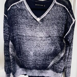 Blanc Noir Navy and White V-Neck Sweater
